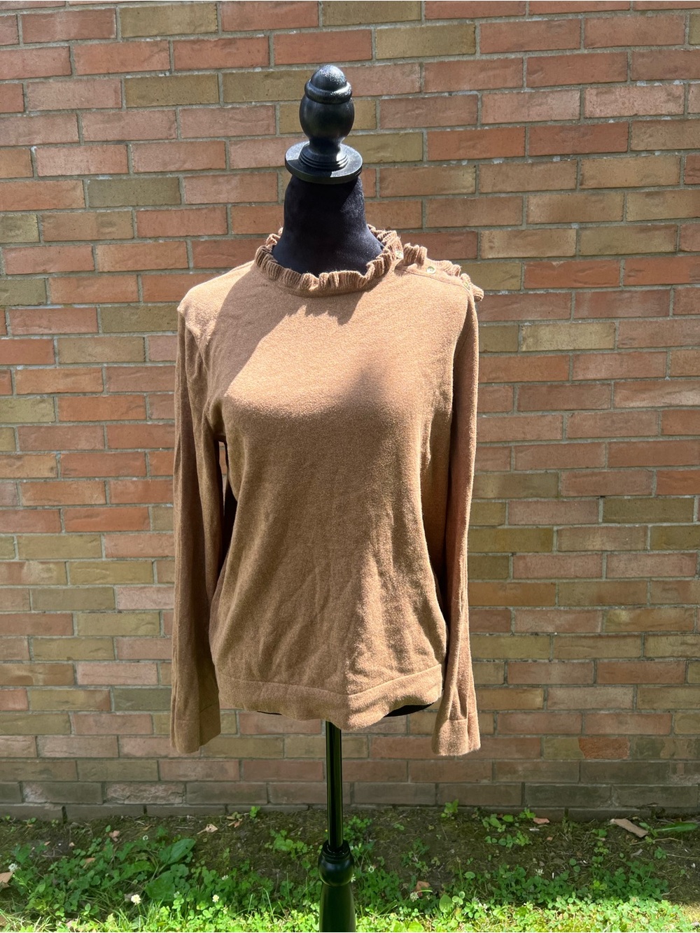 J. Crew Brown Ruffle Neck Long-Sleeve Sweater